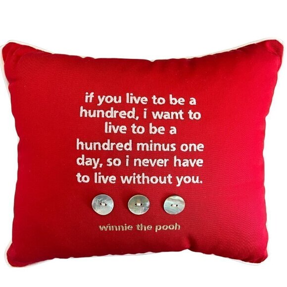 Sentiment Accent Pillow Quoting Winnie The Pooh, Red with White Piping - Picture 1 of 2